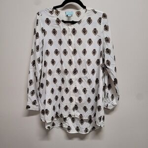 CeCe Cynthia Steffe Womens Medium White Sacred Heart Print Hidden Button Blouse